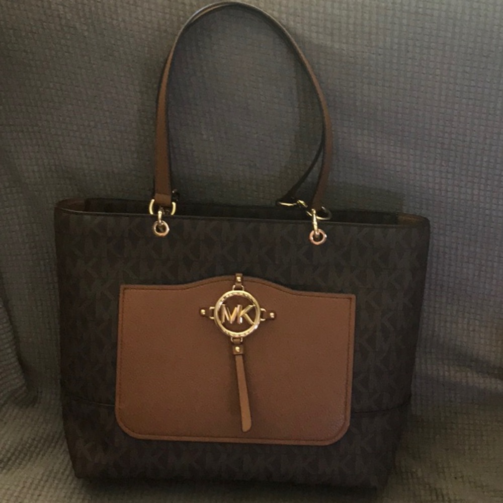 Michael Kors Brown Leather Tote with Signature MK Logo